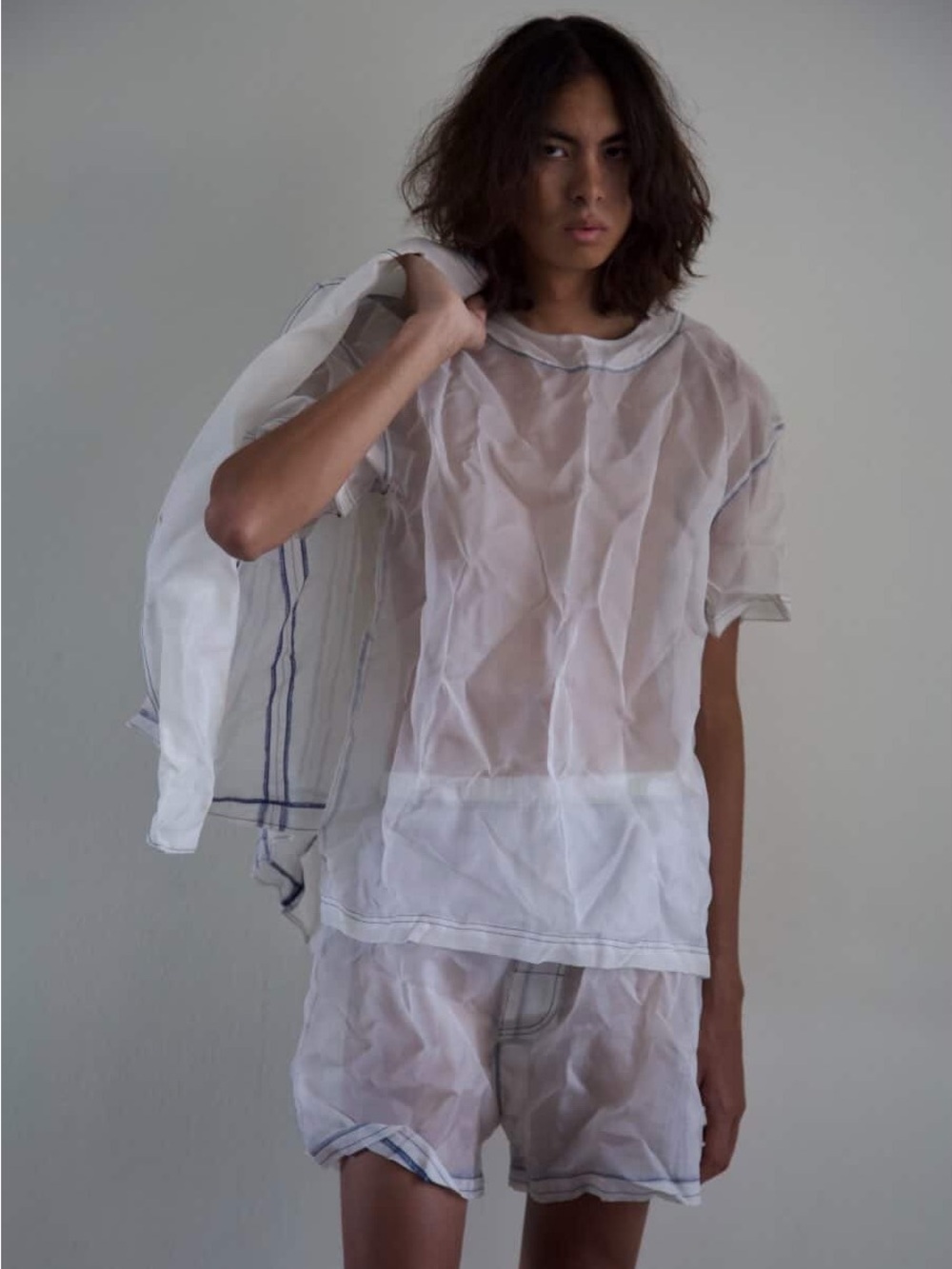 Nong Rak Crumpled Thai Silk Unisex Tee in white